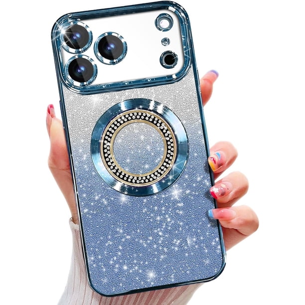 Funda magnética con purpurina para iPhone 17 Pro Max, compatible con MagSafe, protección total, delgada, a prueba de golpes y arañazos, con protector de lente de cámara, red antipolvo y brillo