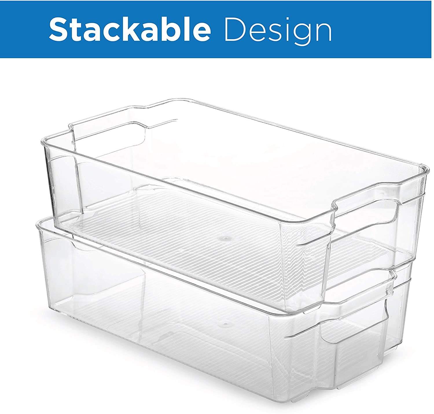 Set Of 8 Refrigerator Pantry Organizer Bins - Clear Food Storage Baskets for Kitchen, Countertops, Cabinets, Fridge, Freezer, Bedrooms, Bathrooms - Stackable Plastic Household Storage Containers
