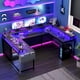 thumbnail image 1 of Gray versatile u-shaped computer escritorio con power outlets y rgb LED lights - 78-pulgada reversible en forma de l oficina escritorio con monitor stand y ample almacenamiento para gaming y work, 1 of 8
