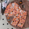 thumbnail image 2 of Generic Halloween Pajamas Toddler Girl Pumpkin Pajama Set Long Sleeve Button Down Shirt Pants Comfortable Breathable Fall 2 Piece Satin for Home Indoor Outdoor（12-18 Months Orange）, 2 of 4