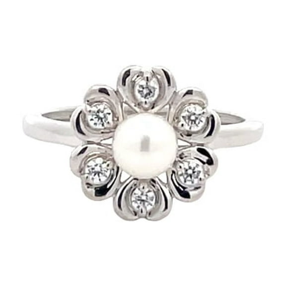 Araiya Fine Jewelry Sterling Silver Round-shape Lab Grown Diamond Pearl Heart Ring (1/6 Cttw, D-F Color, VS1 Clarity) Size 10
