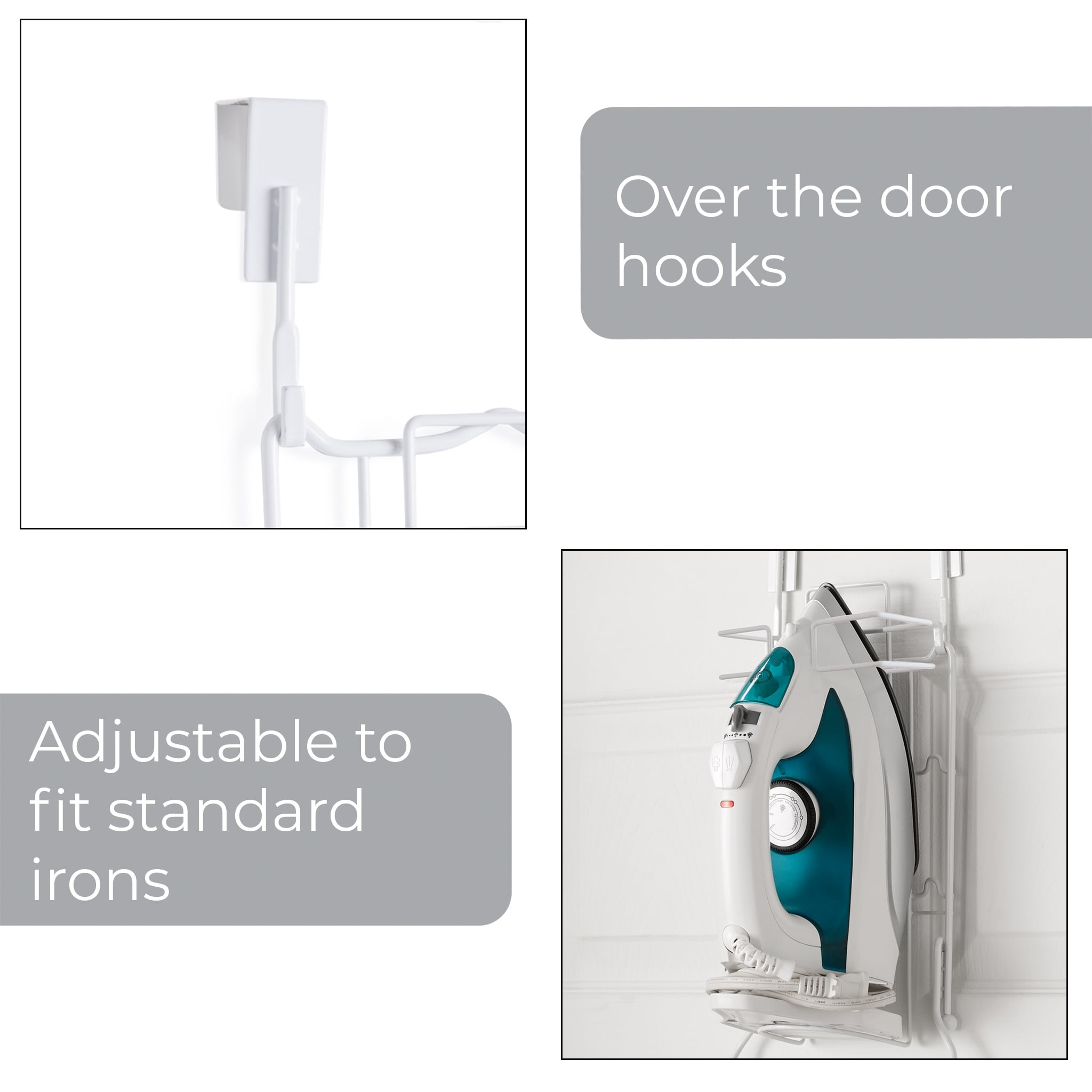 Mainstays Over‑the‑Door Iron & Ironing Board Holder – Space‑Saving Steel Storage Rack, White