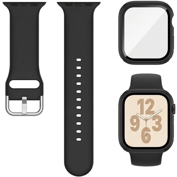 3-in-1 Compatible for Apple Watch Band 40mm 41mm 42mm 44mm 45mm 46mm, Soft Silicone Sport Strap for iWatch Series SE 11 10 9 8 7 6 5 4 3