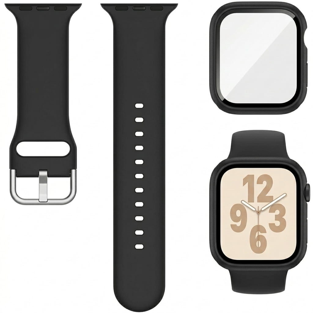 3-in-1 Compatible for Apple Watch Band 40mm 41mm 42mm 44mm 45mm 46mm, Soft Silicone Sport Strap for iWatch Series SE 11 10 9 8 7 6 5 4 3
