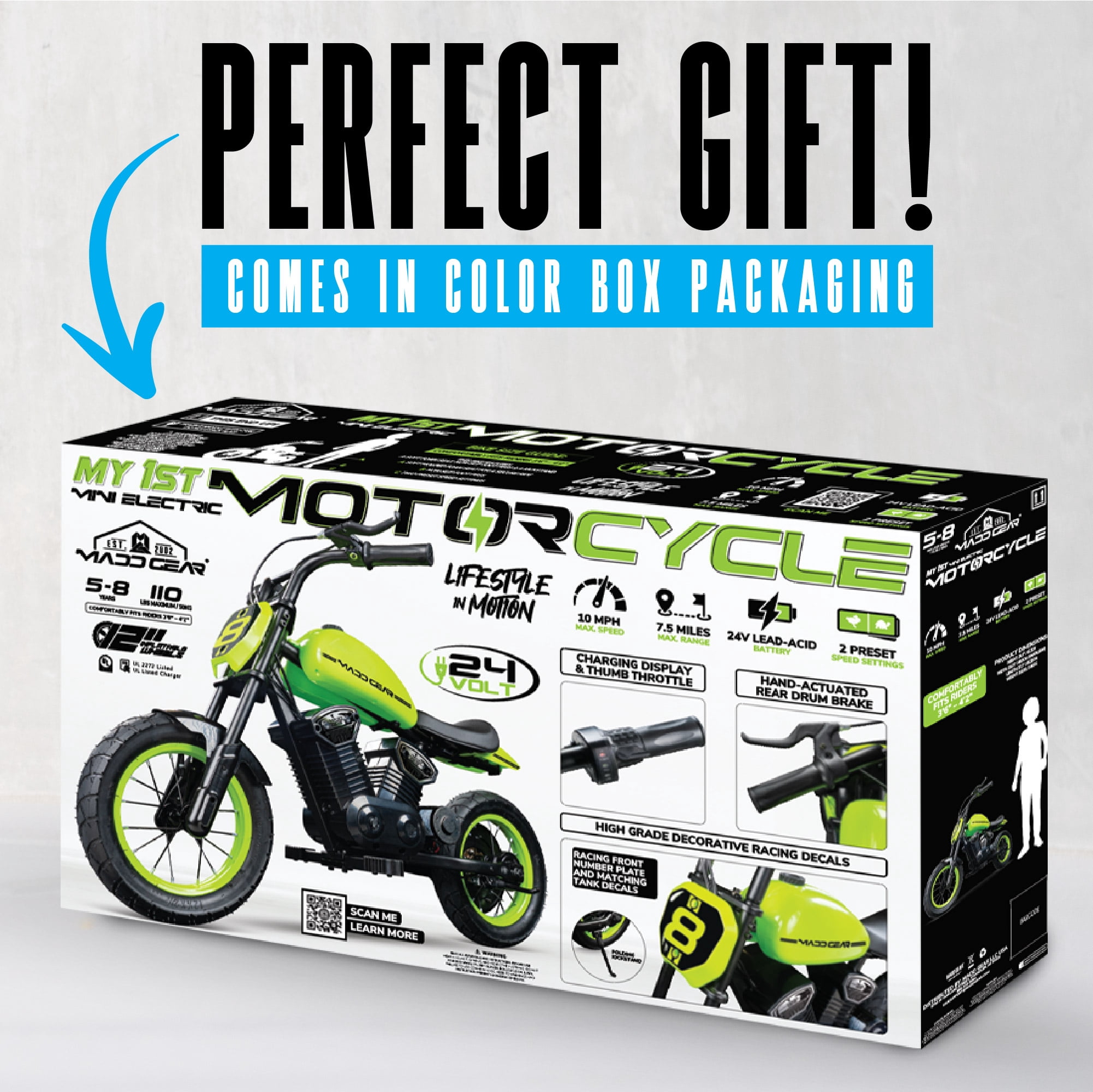 Madd Gear My 1st Mini Electric Motorcycle – 24V Battery, 10 MPH, 12" Wheels, Ages 5-8