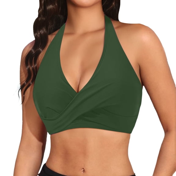 Afdoent Tankini Tops For Women Bikini Top Push Up Bathing Suit Top V Neck Full Coverage Swimsuit Top Swimwear