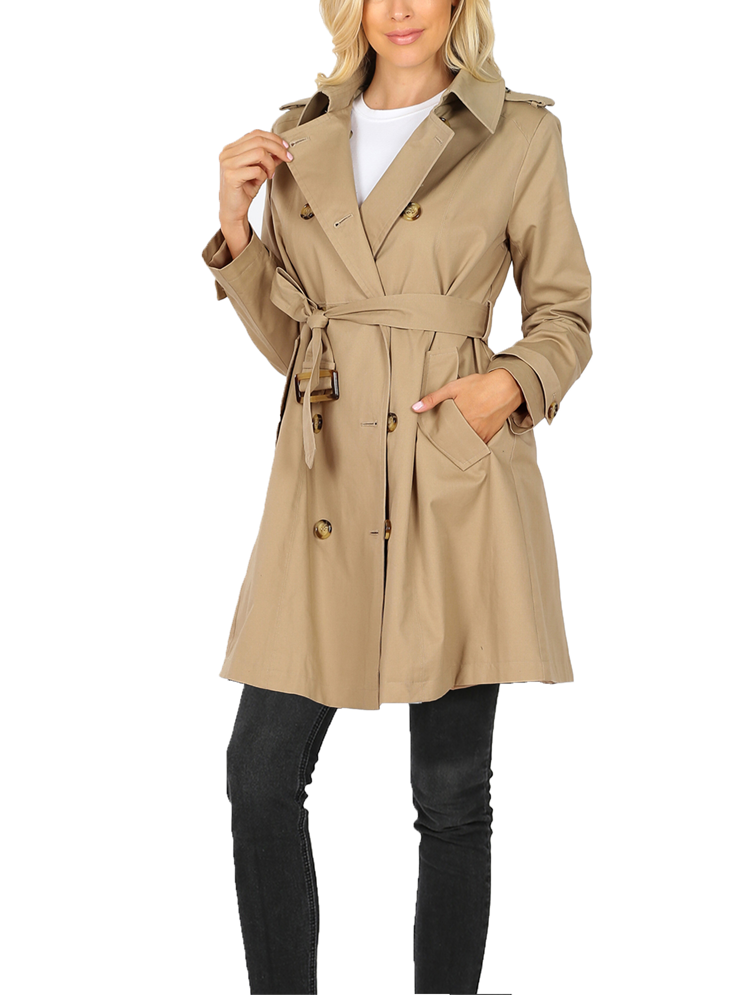 KOGMO Womens Double Breasted Trench Coat Jacket with Waist Belt - image 4 of 5