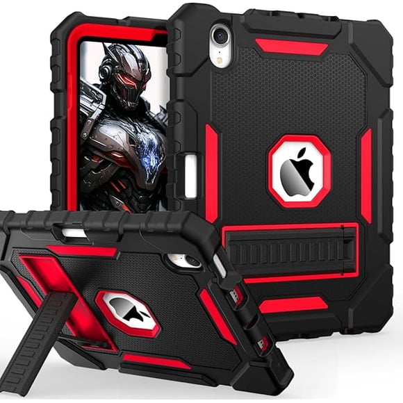 Chenchen Case for iPad mini 7 (A17 Pro) 2024 / Mini 6 2021 8.3 inch, Heavy Duty Shockproof Rugged Cover with Pencil Holder Stand, for I Pad Mini 7th/6th Gen 8.3" Case (Black+Red)