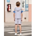 thumbnail image 5 of Oudiya Boys Summer Outfits Short Sleeve Letter Graphic Pullover Hooded T-shirt and Shorts 2 Piece Set for Kids 5-11Y, 5 of 7