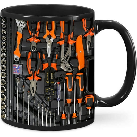 Taza de café con diseño de caja de herramientas, cerámica, 350 ml, con mango negro