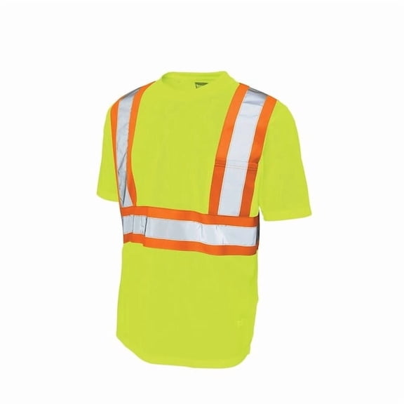 High Visibility Short Sleeve Shirt, 2, R, Polyester, Green/Yellow, 3XL