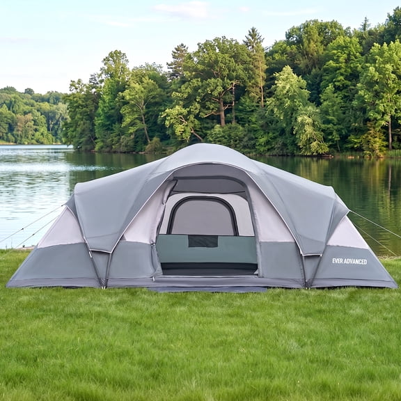 EVER ADVANCED 8 Person Family Camping Tent,  Family Dome Tent with Screen Porch for Camping, Travel, Hiking, Grey