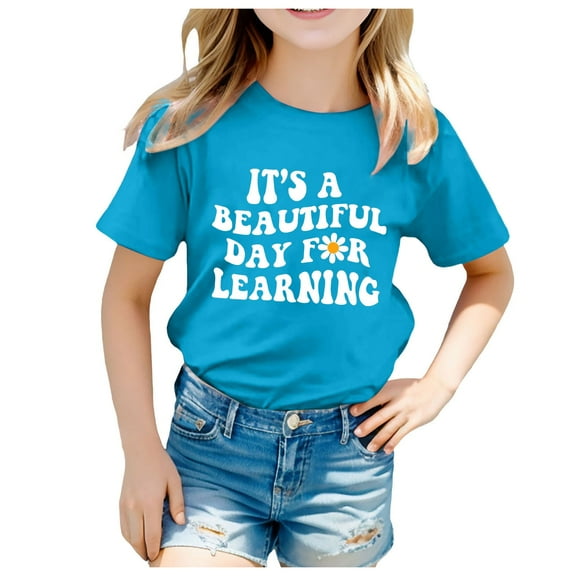 Big Kid Kids School Season Back To School Season Printed Casual Short Sleeve Top T Shirt Valentine Top Girls Compression Gymnastics Tops for Girls Crop Dance Dance for 11-12 Years Blue