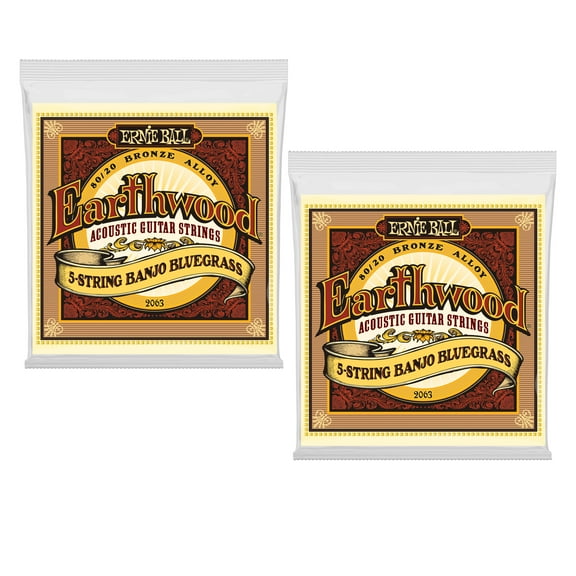 2 PACK Ernie Ball 2063 Earthwood Acoustic 80/20 bronze Banjo Strings 5-string bluegrass