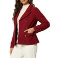 thumbnail image 4 of Unique Bargains Women's Notched Lapel Outerwear Double Breasted Coat M Dark Red, 4 of 6