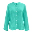 thumbnail image 6 of YanHoo Womens Cotton Linen Button Down Shirts Loose Fit Long Sleeve Collared Blouse Oversized Casual V Neck Gauze Tops Mint Green,XXL, 6 of 8