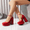RED/PU, variant on Women's High Chunky Platform Square Toe Heels Pumps Closed Toe Block Ankle Strap Solid Color Dress Fashion Party Y2K Shoes For Fall And Winter 2026