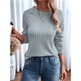 thumbnail image 4 of Camisetas de Larga para Mujer, Ropa de Moda de Otoño, Tops Modernos, Camiseta Básica de Punto con Cuello Redondo Gris M, 4 of 9