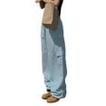 thumbnail image 6 of KOMOO Womens Baggy Cargo Pants Drawstring Casual Loose Straight Wide Leg Trousers Hip Hop Joggers Sweatpants, 6 of 9