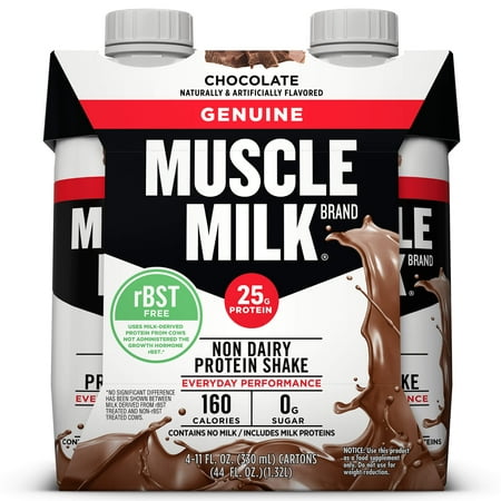 (3 pack) Muscle Milk Genuine Non-Dairy Protein Shake, Chocolate, 25g Protein, Ready to Drink, 11 Fl Oz, 12 (Best Protein Drink To Build Muscle)
