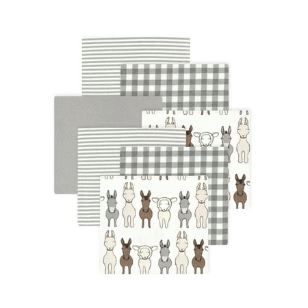 Little Treasure Hudson Baby Cotton Poly Flannel Receiving Blankets 7-Pack, Beige Farm Friends, 30x30 inches