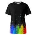 thumbnail image 4 of Shirts for Women Rainbow Print Round Neck Loose Fit Short Sleeve T-Shirt Tops, 4 of 4
