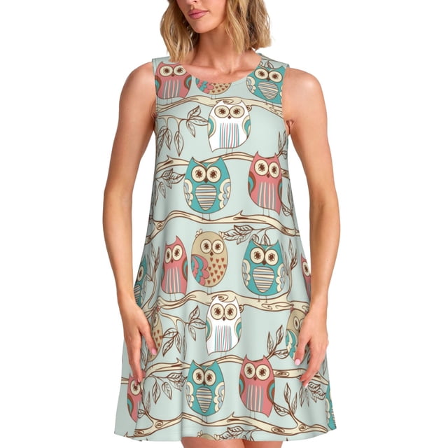 Disketp Cute Owl para Vestido sin Mangas para Mujeres, Vestidos de Verano para Mujeres, Casual y Holgado para la Playa