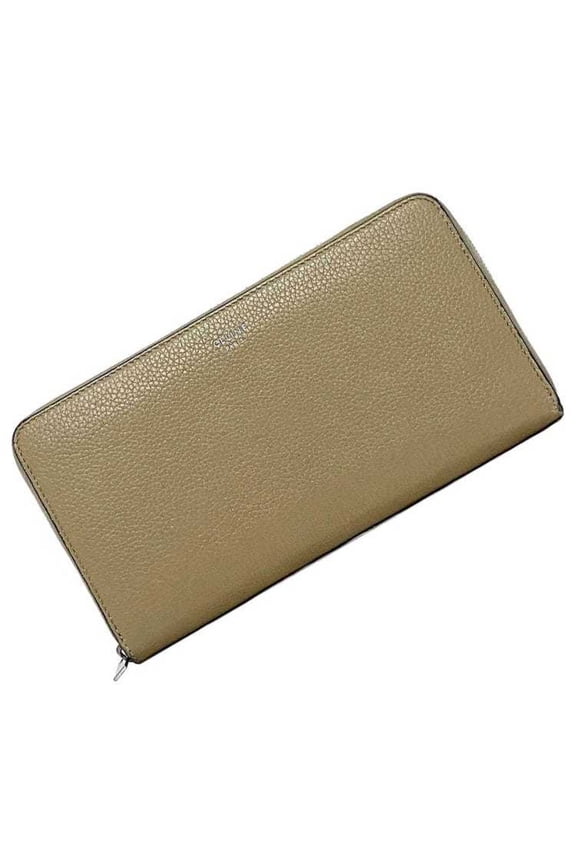 Pre-Owned CELINE Round Long Wallet Beige Red Silver Leather Zip Ladies (Good)