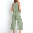 thumbnail image 6 of Casual Linen Sets for Women Summer 2 Piece Outfits Solid Sleeveless Crop Tops Seamless Elastic Waist Wide Leg Capris Pants Two Piece Matching Sets, 6 of 9