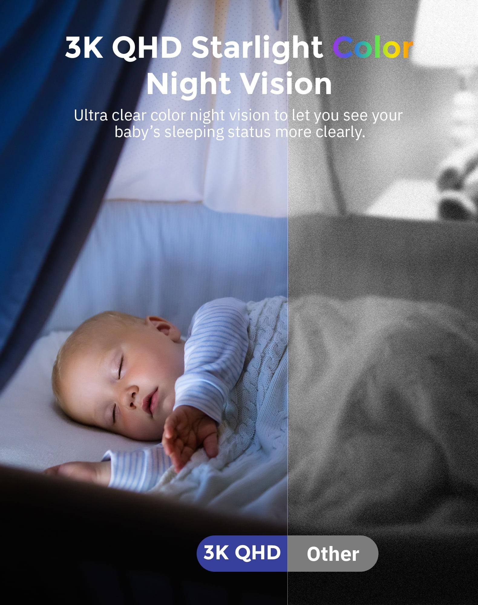 Hugolog 3K 5MP Indoor Pan/Tilt Security Camera, AI Sound Processing Ideal for Baby Monitor/Pet Camera/Home Security with 12×Zoom,Starlight Color Night Vision,Human Dectection,US Cloud,Works with Alexa