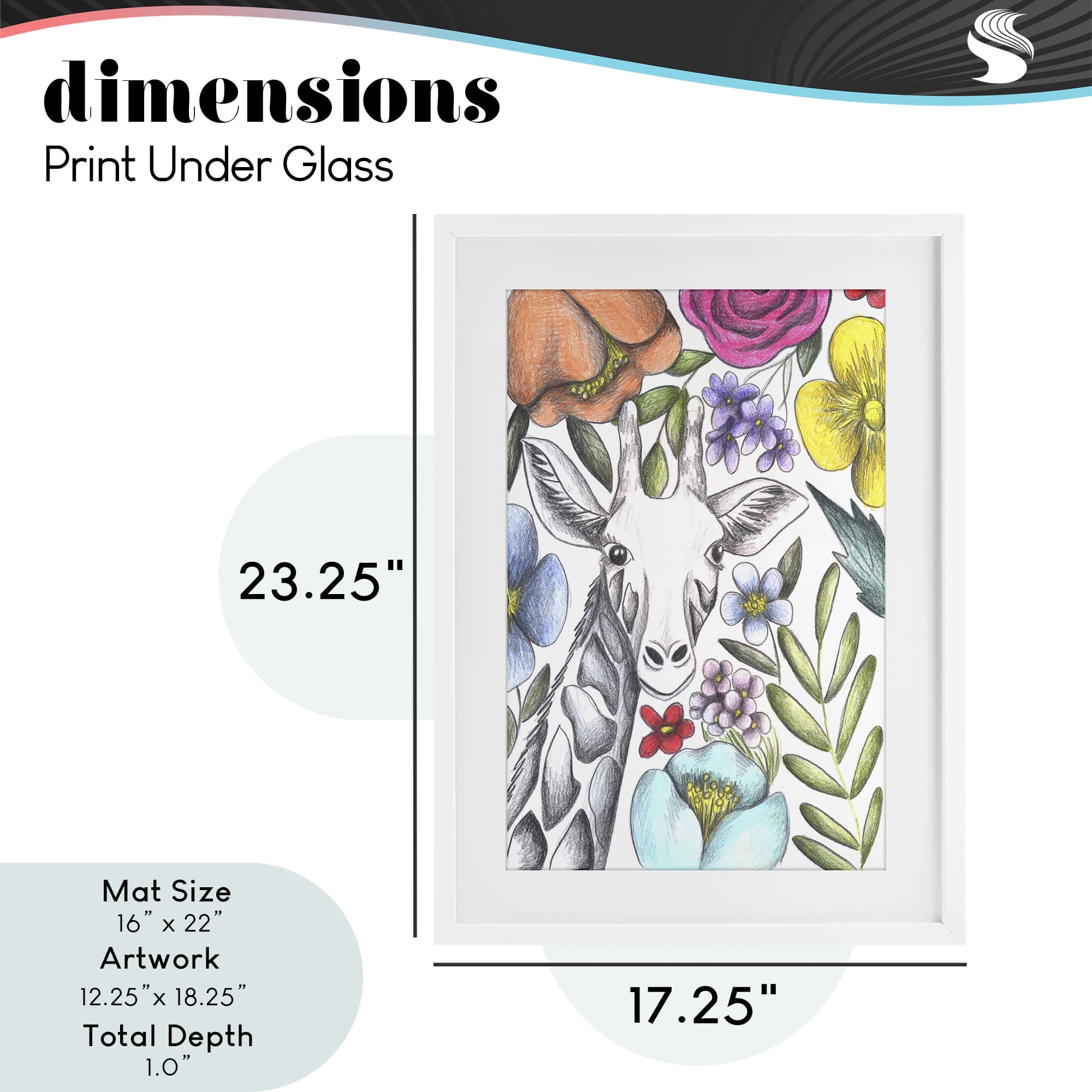 Giraffe In The Midst of Flowers White Framed Print Under Glass, design by Cecilia Battaini