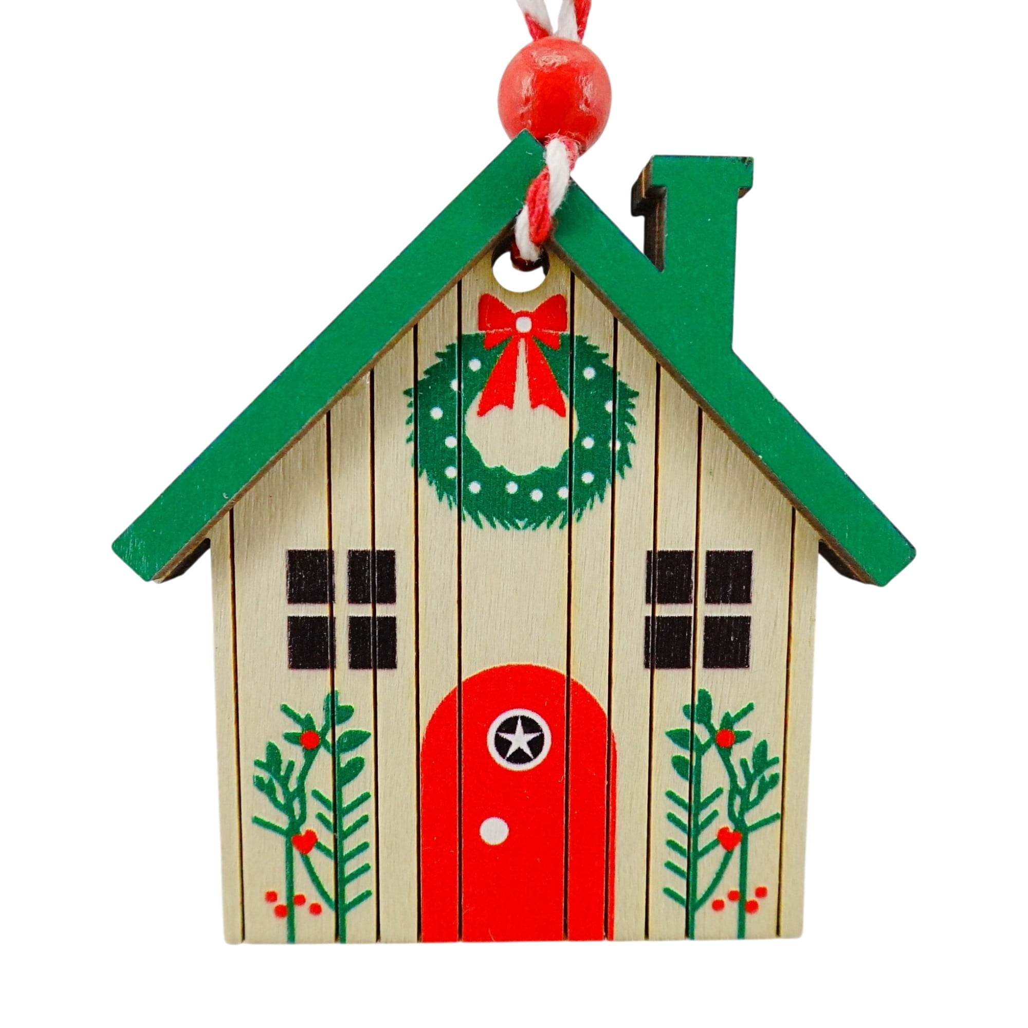 4-Count Multicolor Wooden House Mini Christmas Ornaments, 2.3", by Holiday Time