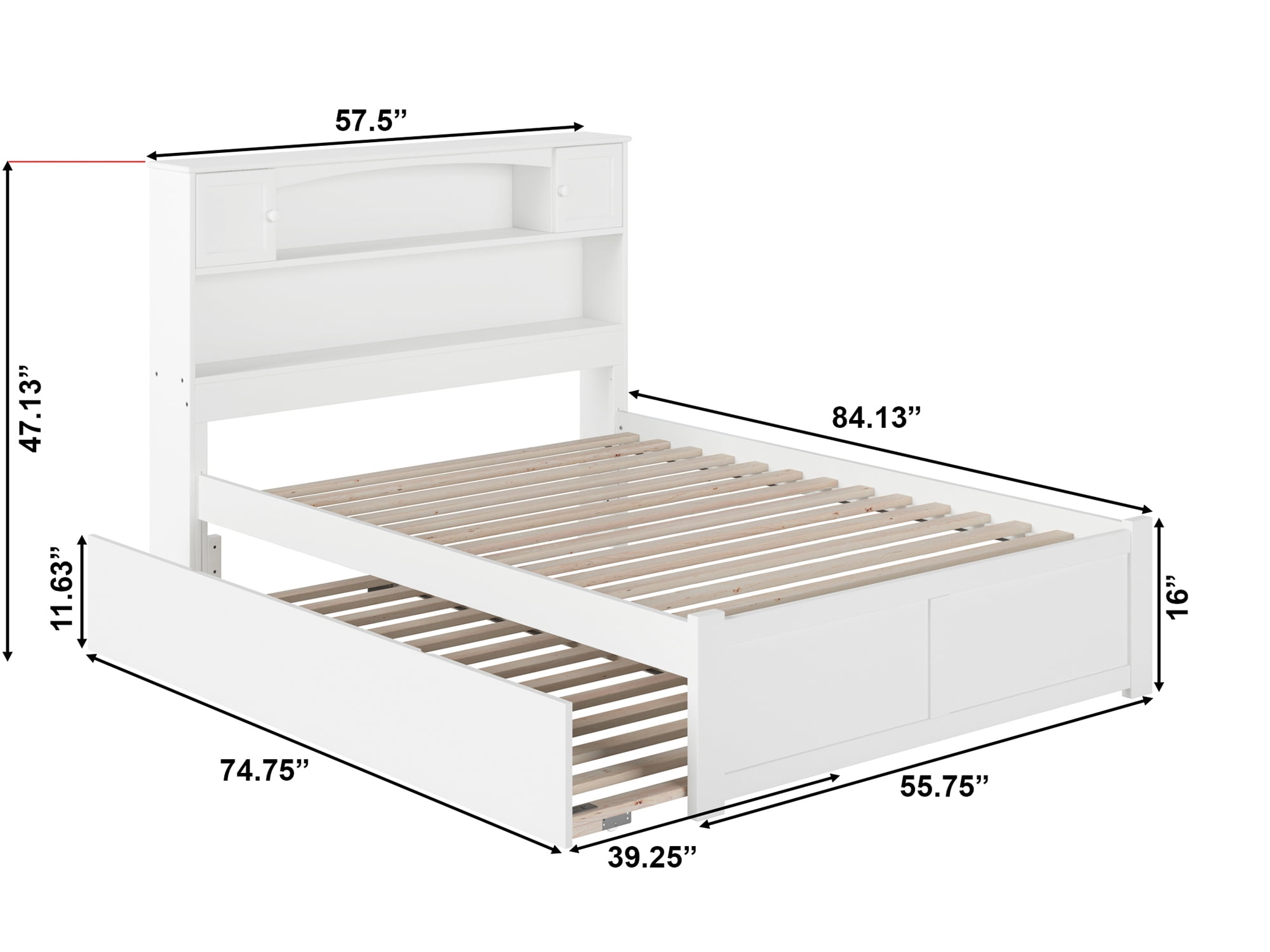 AFI Newport Full Solid Wood Platform Bed with Footboard & Twin Trundle in White