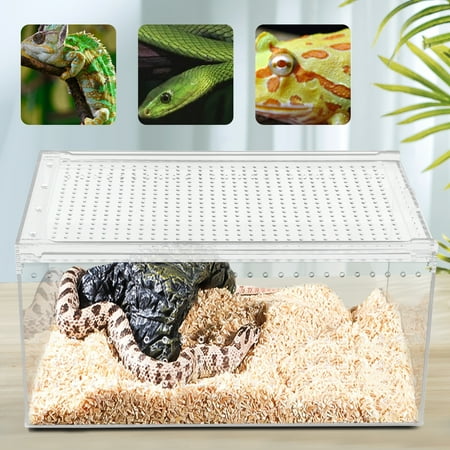 Miumaeov Magnetic Acrylic Large Enclosure 2.5 Gallon, 12 x 8 x 6 Inch Reptile Breeding Box Terrarium Cage for Insect Tarantulas Amphibians Caterpillars Snail Clear Acrylic Reptile Feeding Box