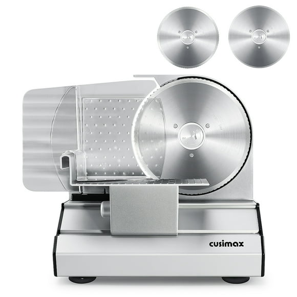 CUSIMAX 200W Electric Meat Slicer - Two Removable 7.5'' Stainless Blades, Removable Carriage, 1 - 20mm Adjustable Thickness. Perfect for Slicing Meat, Cheese & Bread