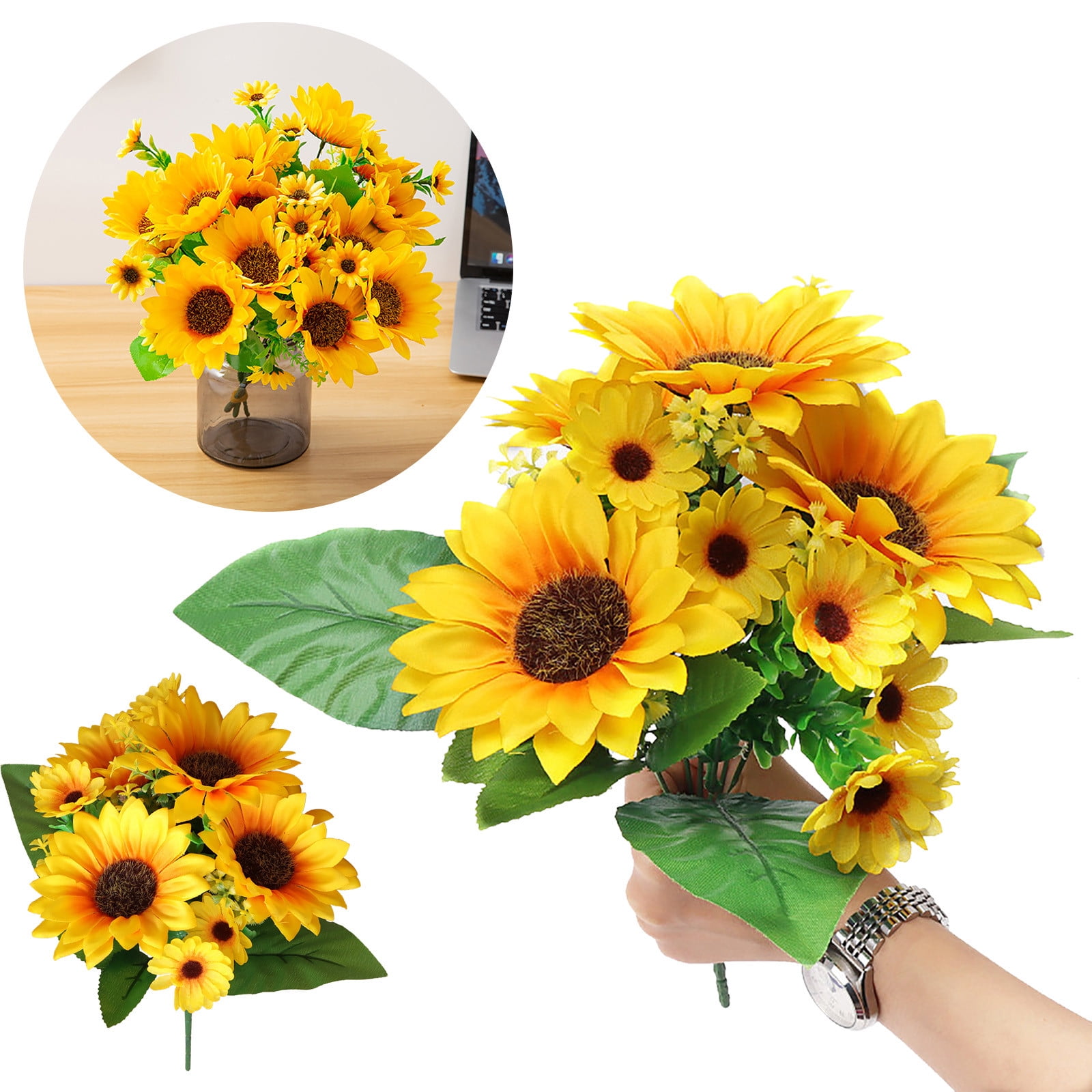 15Heads Sunflower Bouquet Artificial Silk Fake Flowers Wedding Home Party Decor 