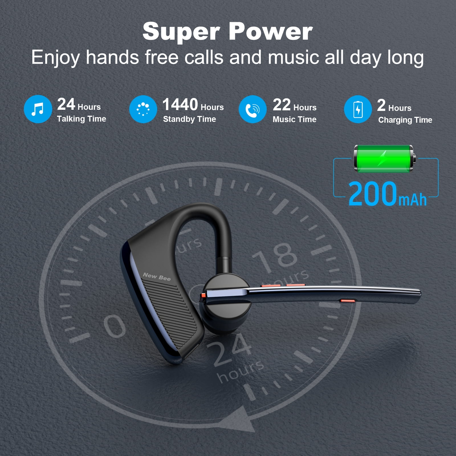 New bee Bluetooth Earpiece V5.2 Wireless Headset,24H Talk/180Days Standby,ENC Dual Mic Noise Cancelling,270°Rotatable Mic,Left/Right Ear Compatible for Work/Driver/Business/iPhone/Android,Dark Blue