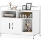 thumbnail image 1 of JJUN Cat Litter Box Enclosure - Cat Washroom Hidden Furniture with Front Entry, Scratcher, 2-Door Storage Cabinet, 2 Compartments, Air Vents, Metal Frame, Wooden Pet Crate House (White), 1 of 19