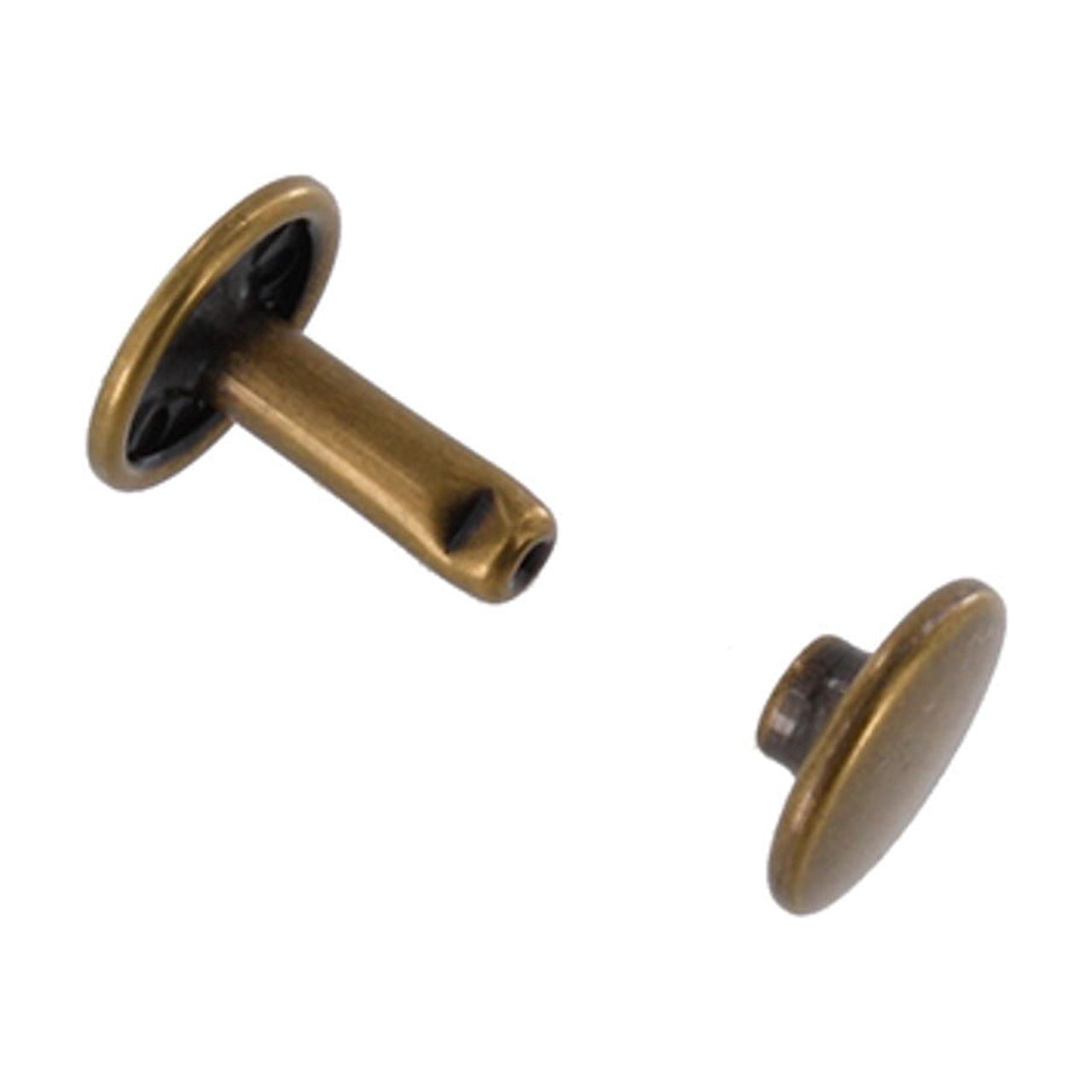 Double Cap Rivet, Antique Brass, Solid Brass-LL (100 sets per bag), Multiple Sizes