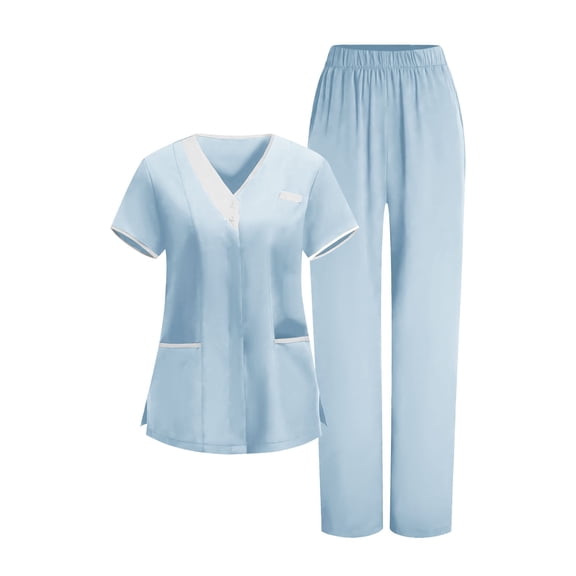 Womens Scrubs Set V Neck Top with Side Pockets & Elastic Waist Pants Practical Medical Scrubs Uniformes Y Ropa De Hospital Para Mujer