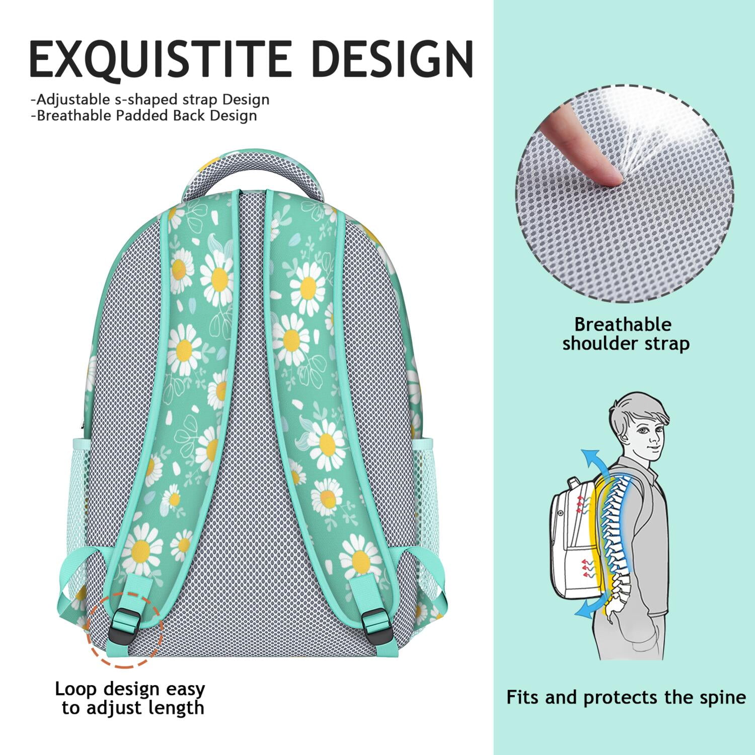 Spring Floral Daisy Backpack - Vintage Boho Design & Breathable for All-Day Comfort