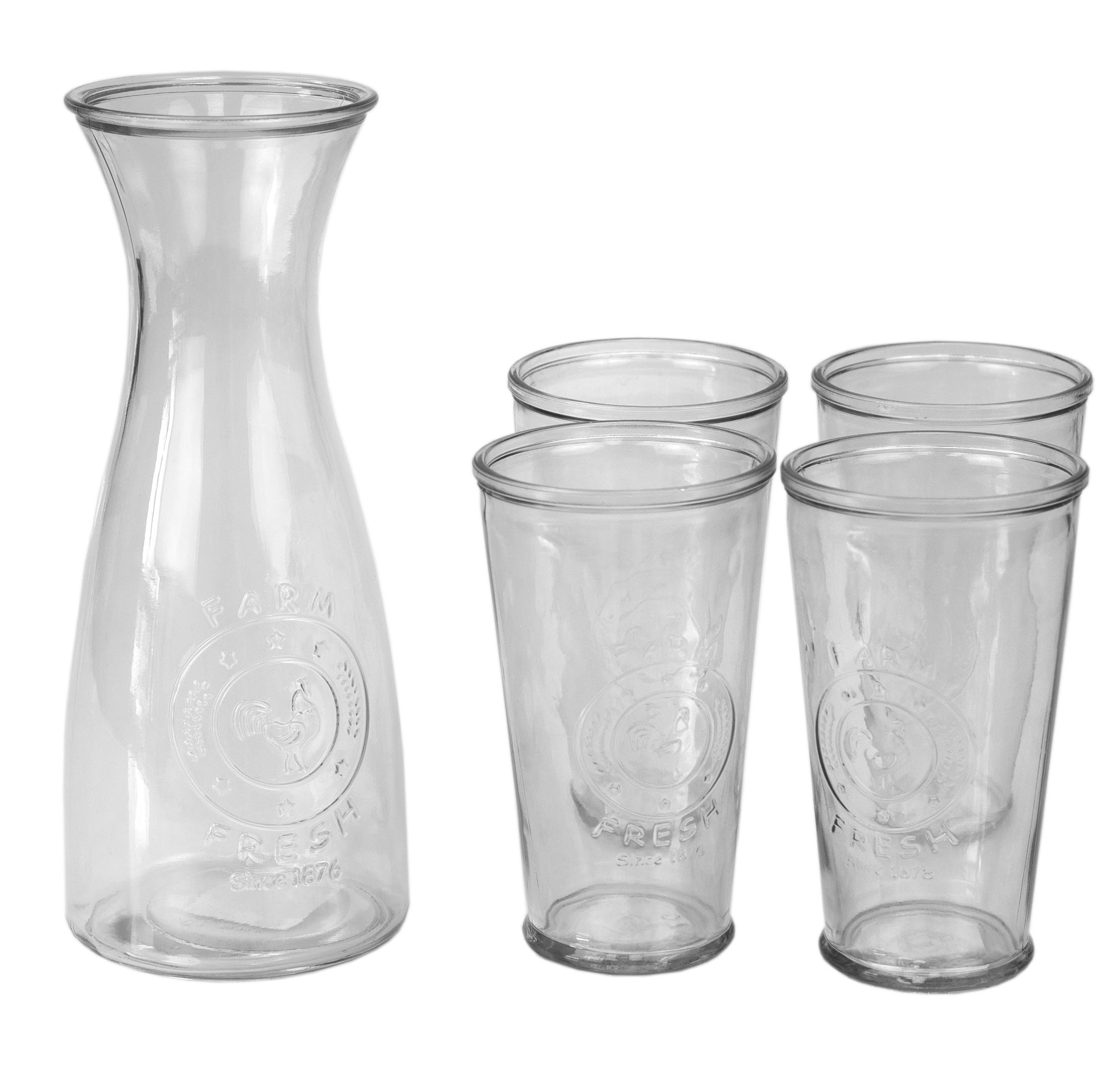 Home Basics 5 Piece Embossed Rooster Glass Beverage Carafe Decanter Set