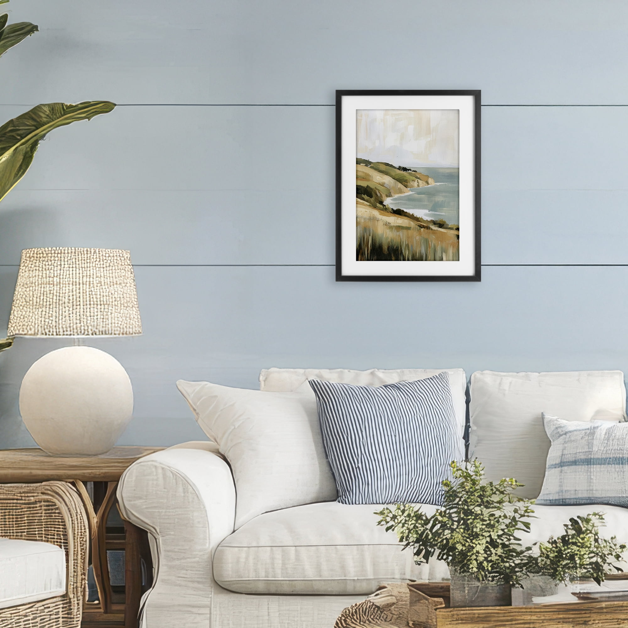 Stupell Industries Serene Cliff Coast Landscape Black Framed Print Under Glass, design by Petal Prints Design
