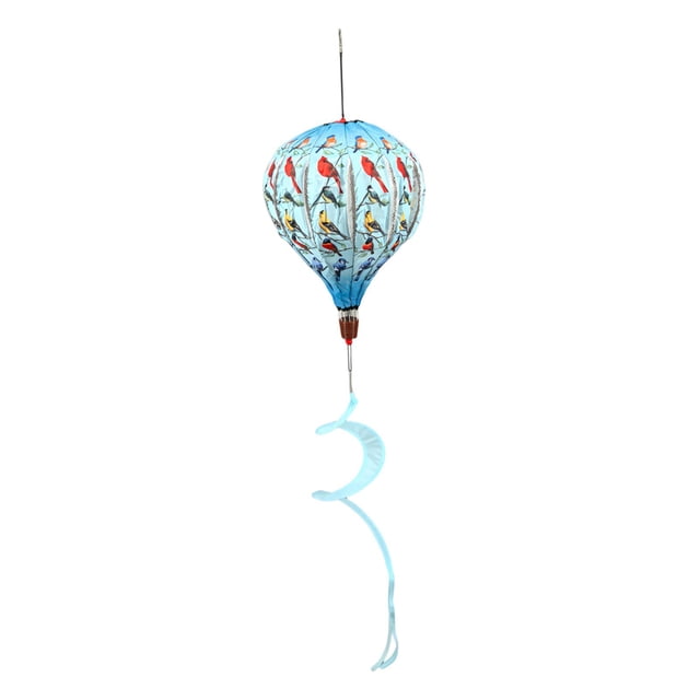 Molino de viento con forma de globo aerostático, manga de viento giratoria para decoración de porches y jardines. Pájaro azul