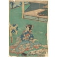 thumbnail image 2 of Toyokuni Utagawa 11x14 Gold Ornate Wood Frame and Double Matted Museum Art Print Titled - Woman in Kimono of Blue Shaded as a Background for Elaborate Embroidery of Pink Peonies (Late 18th C, 2 of 4