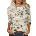 thumbnail image 5 of JTZGDY Fashion 3/4 Length Sleeve Crewneck T-Shirts for Women Cute Bee Printed Summer Tunic Tops Loose Oversized Graphic Holiday Gift Tees Blouse Yellow#11 M, 5 of 6