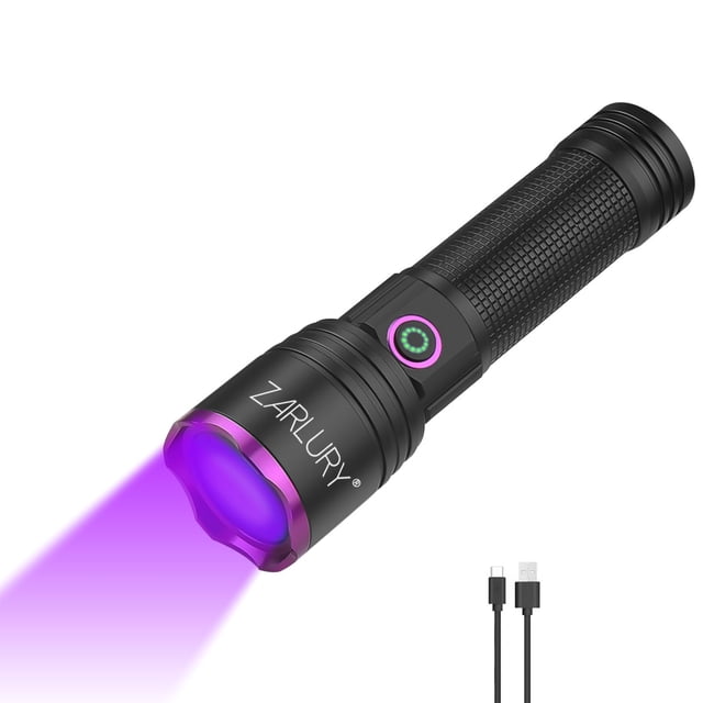 ZARLURY Lámpara de Luz Negra Ultravioleta de 365nm, Linterna UV USB Recargable de Alta Potencia,Luz Ultravioleta para Orina de Mascotas, Escorpiones, Higiene, Joyas, Billetes, Resina curada