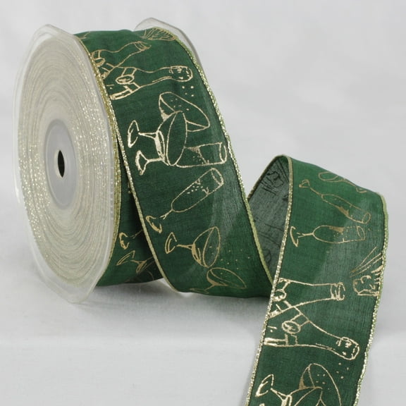 The Ribbon People Hunter Green and Gold Colored Champagne Party Woven Edge Ribbon 1.5" x 27 Yards
