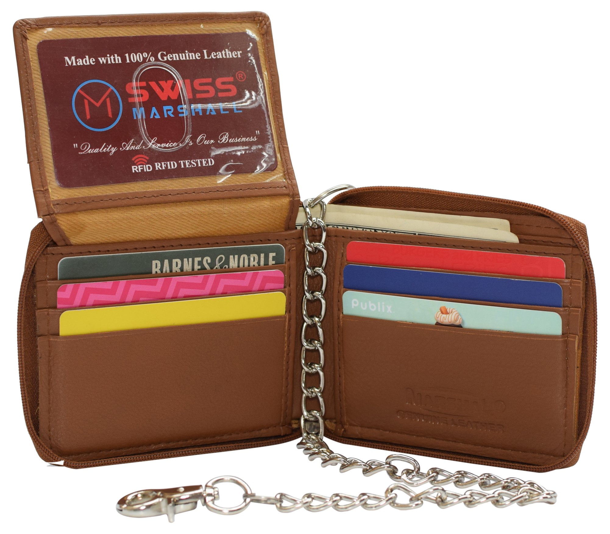 Men's Leather Zip Around Wallet ID Card Window Secure Zipper Bifold RDIF Block 