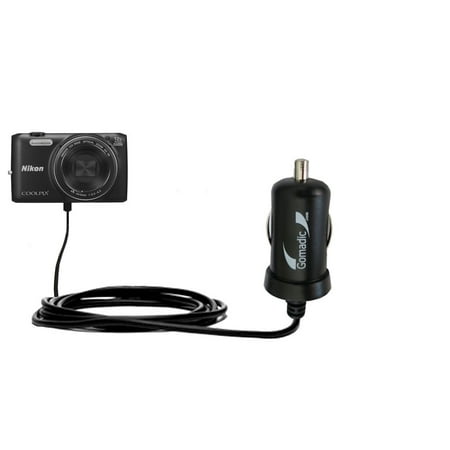 Gomadic Intelligent Compact Car / Auto DC Charger suitable for the Nikon Coolpix S6800 - 2A / 10W power at half the size. Uses Gomadic TipExchange Tec